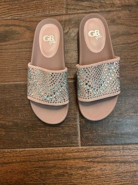 GB Girls Blush Pink Crystal Slide Sandals for Kids size 3